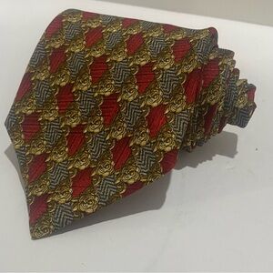 Ermenegildo Zegna 100% Silk Tie Italy Red Gold Gray Rose Floral Chain Luxury REA